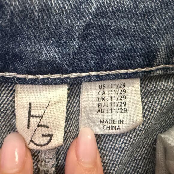 Happily Grey Denim Maxi Skirt Size 11 / 29 Blue Raw Hem Split Front Soft Stretch - Picture 4 of 5